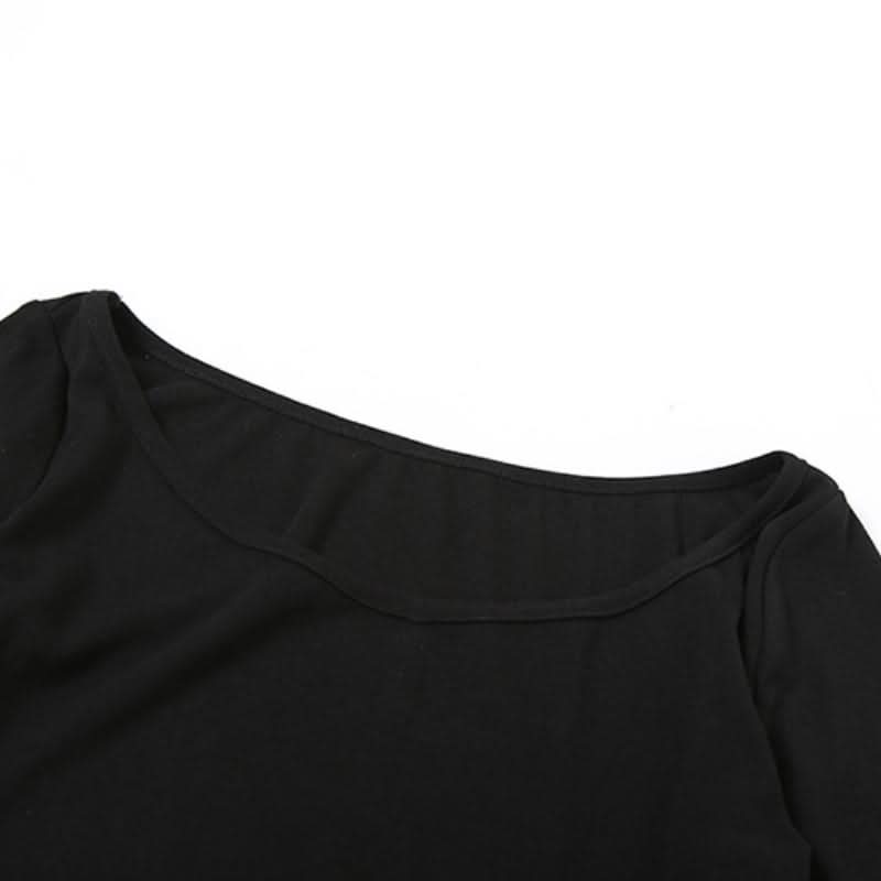 Long sleeve mesh print irregular solid top