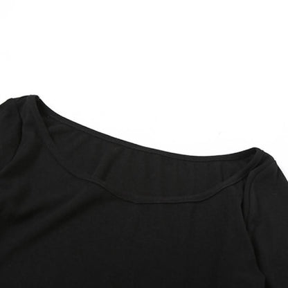 Long sleeve mesh print irregular solid top
