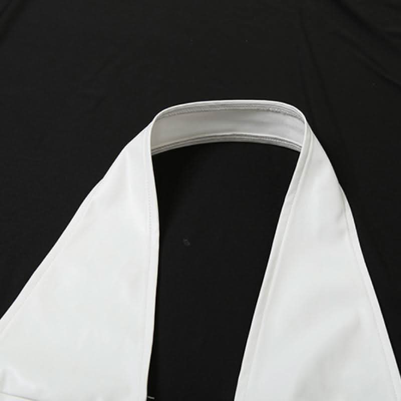 Halter lace hem PU leather 2 piece ruched top