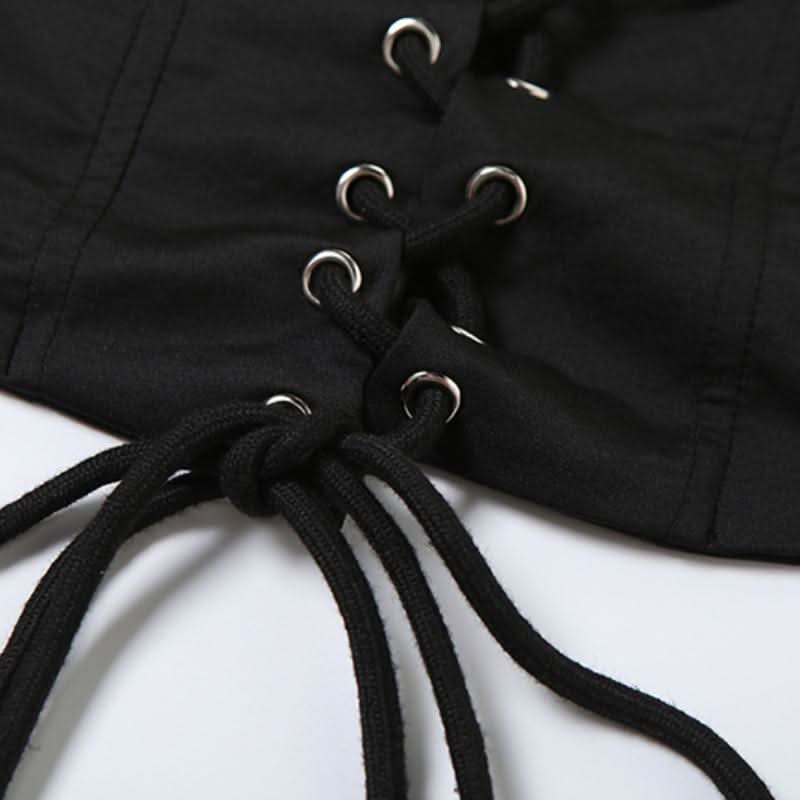 Long sleeve lace up square neck solid crop top