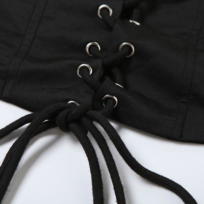 Long sleeve lace up square neck solid crop top