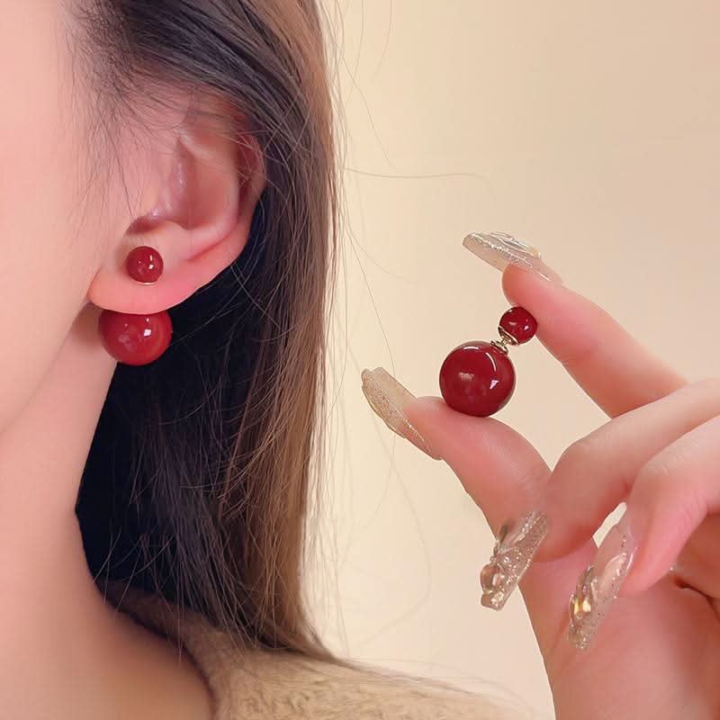 Bowknot heart faux pearl pendant stud earrings