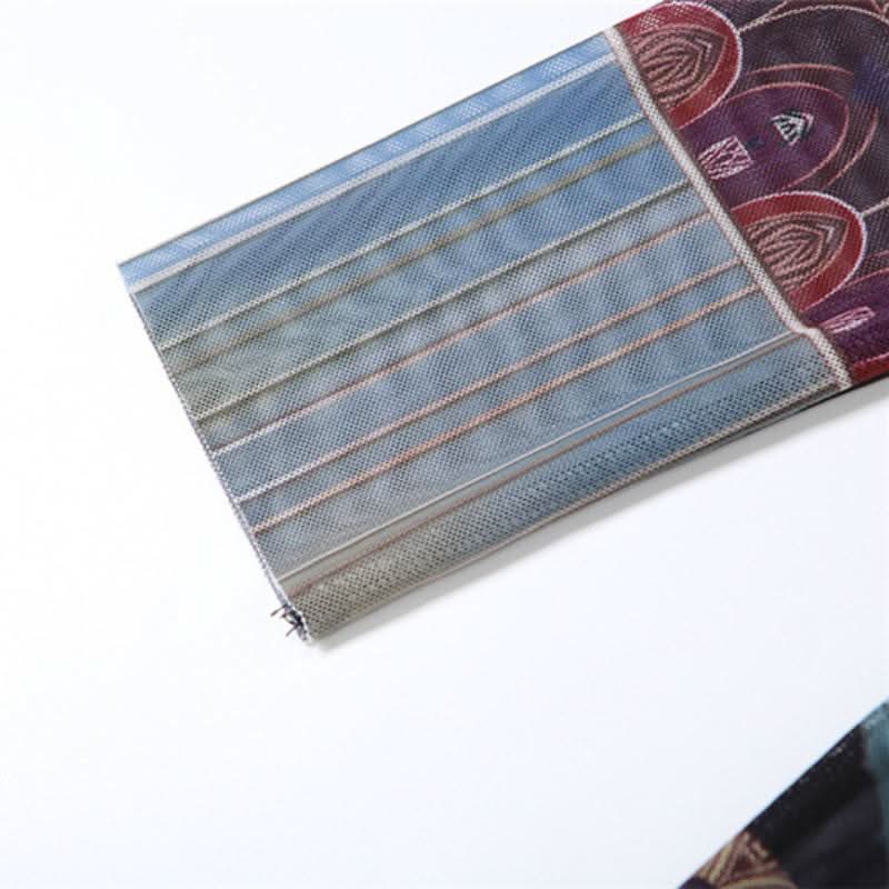 Long sleeve mesh hollow out print see through cut out maxi dress