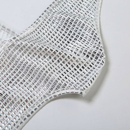 Halter deep V neck slit plaid hollow out cut out maxi dress-final-sale