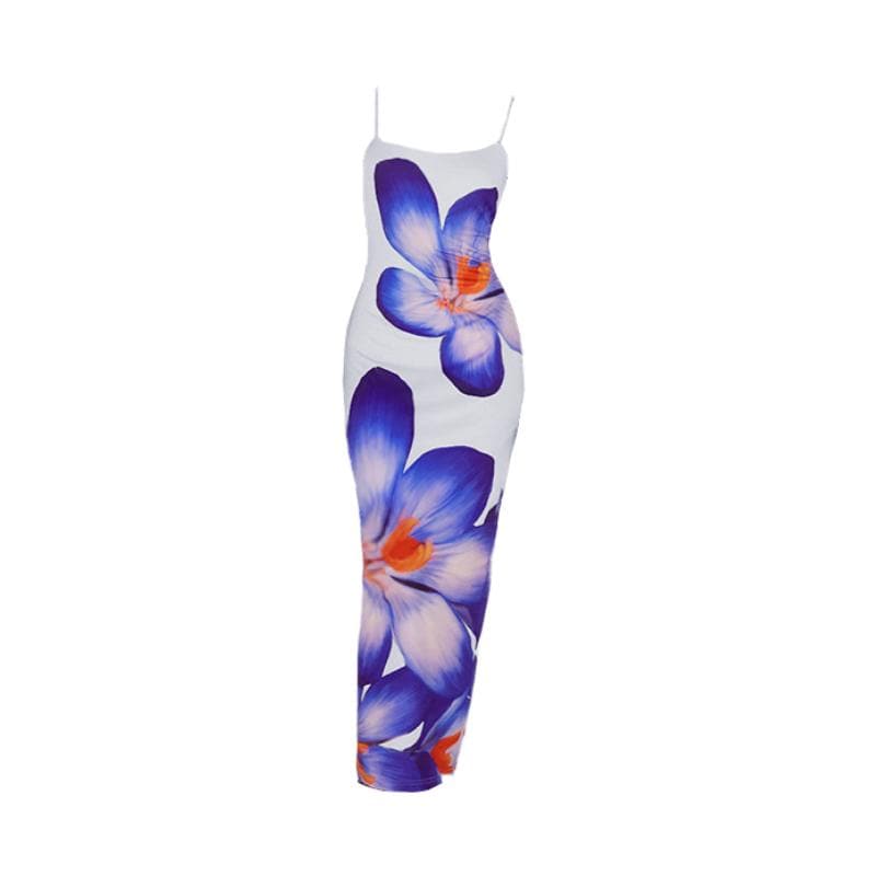 Flower print slit contrast cami maxi dress