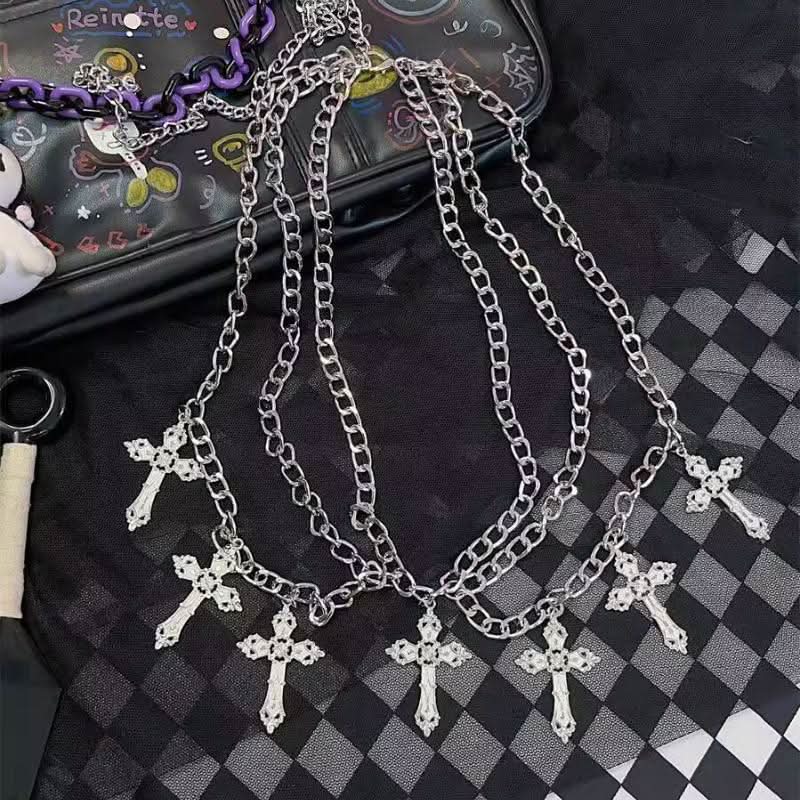 Cross decor metal chain waist chain