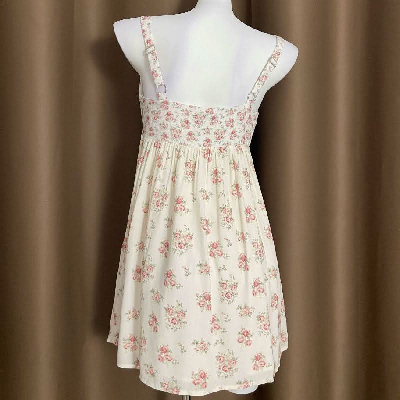 Flower print adjustable o ring zip-up cami mini dress