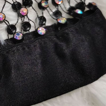 Crewneck hollow out see through beaded button cut out top