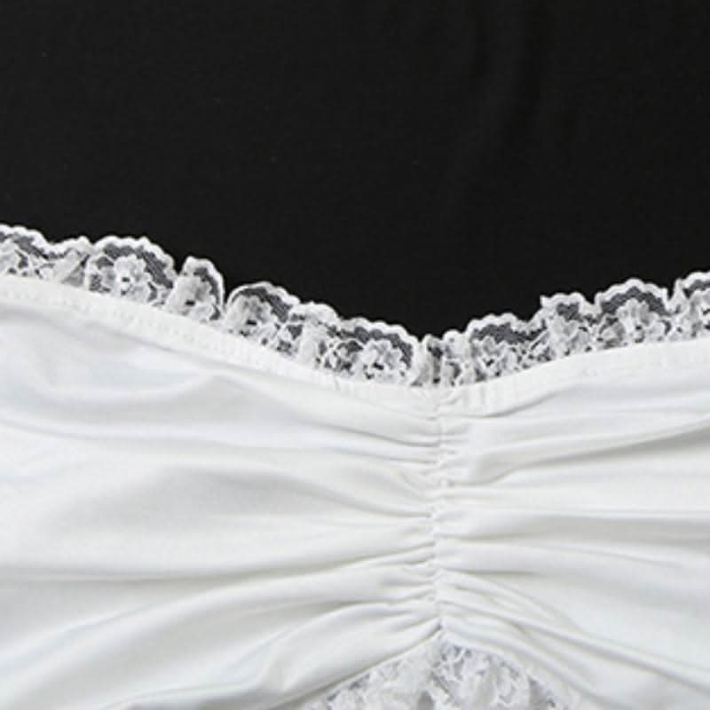 Halter lace hem PU leather 2 piece ruched top