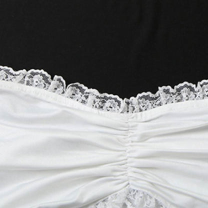 Halter lace hem PU leather 2 piece ruched top