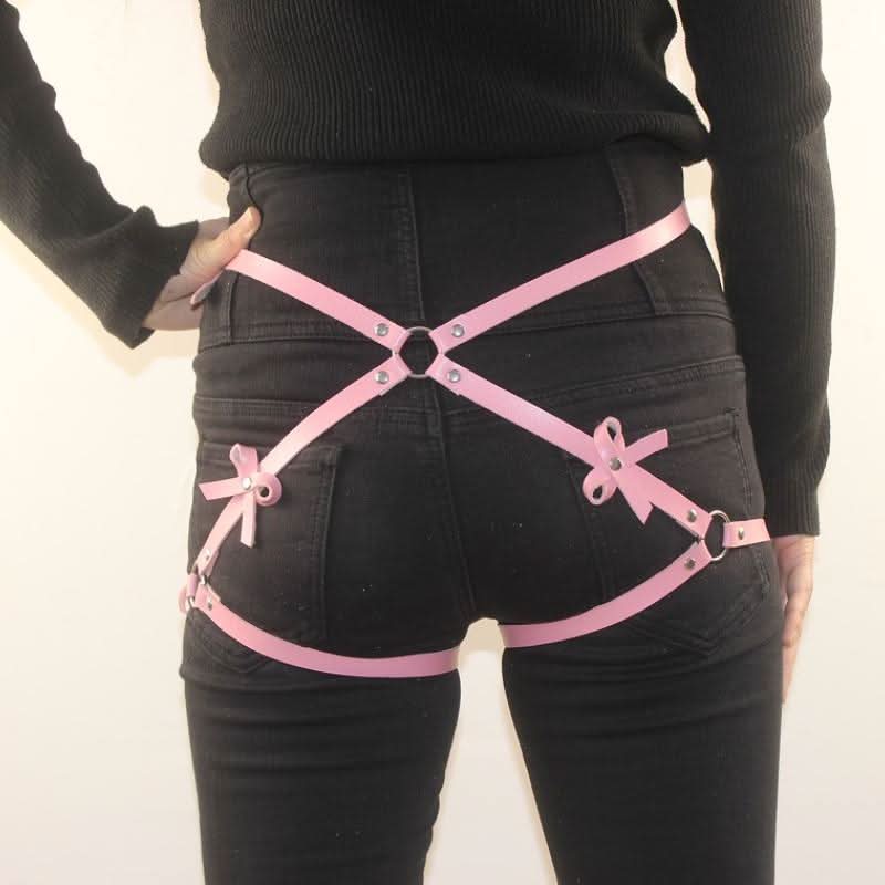 Bowknot PU leather o ring garter belt