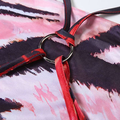 Cowl neck o ring self tie gradient print cami maxi dress