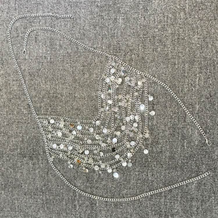 Halter glitter metal chain hollow out cut out top