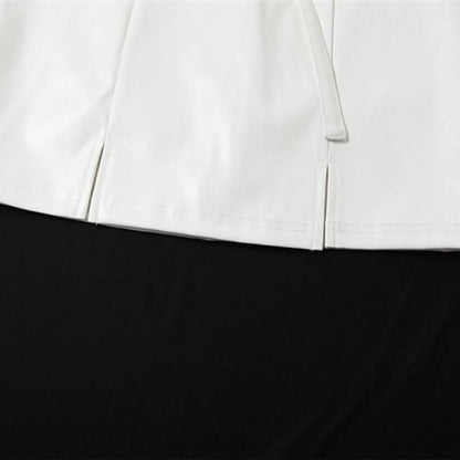 Slit lace hem PU leather belt solid mini skirt