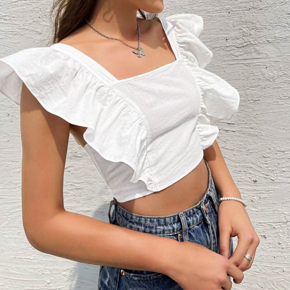 Cap sleeve square neck self tie top