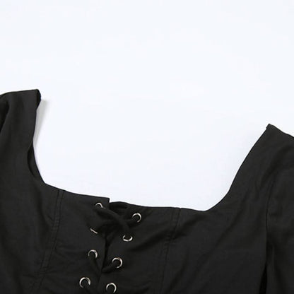 Long sleeve lace up square neck solid crop top