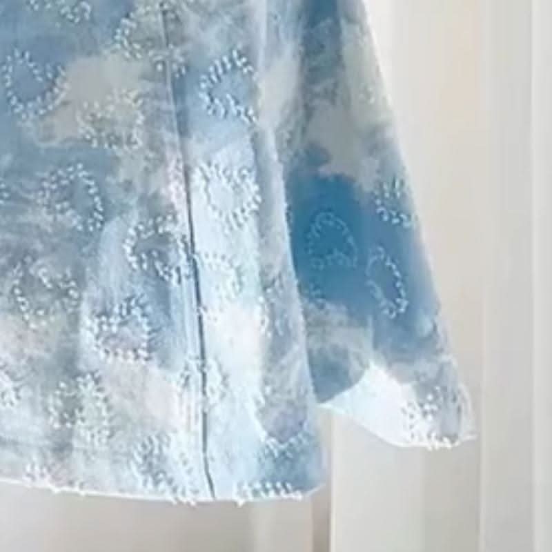 Beaded v neck denim contrast cami mini dress