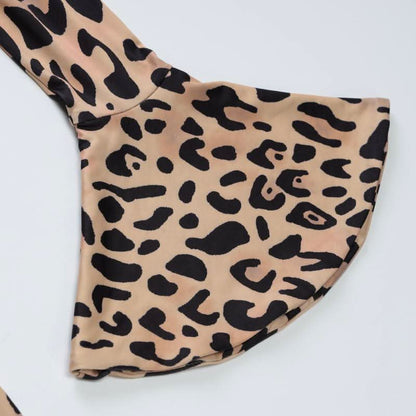 Long flared sleeve leopard print high neck maxi dress