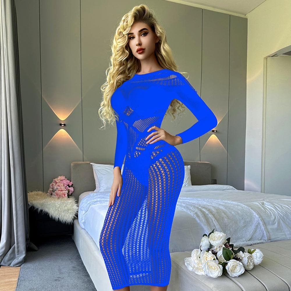 Long sleeve crewneck hollow out cut out maxi dress