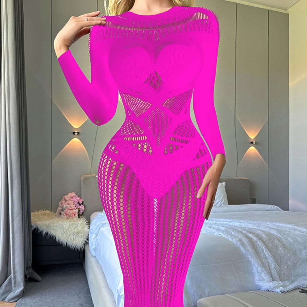 Long sleeve crewneck hollow out cut out maxi dress