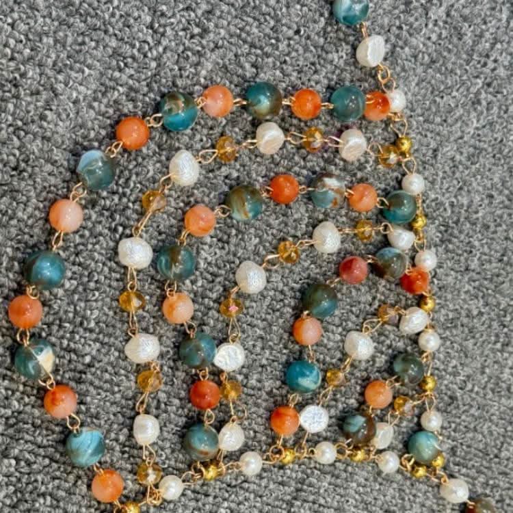 Halter beaded metal chain hollow out crop cut out top