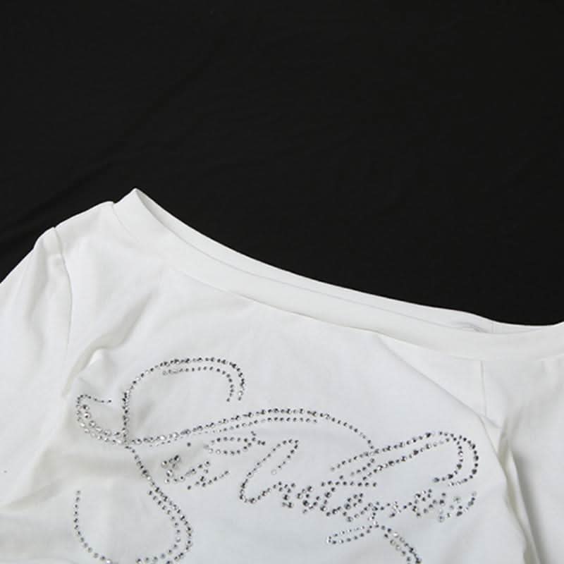 Long sleeve beaded one shoulder ruched top