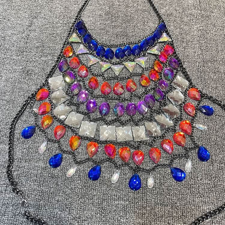 Halter crystal hollow out metal chain cut out top