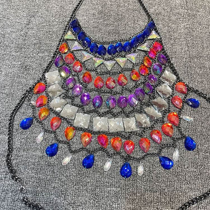 Halter crystal hollow out metal chain cut out top