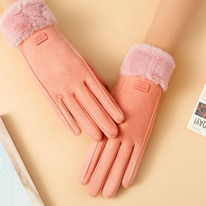 Touch screen windproof tag fluffy gloves