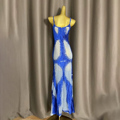 U neck beaded contrast zip-up cami maxi dress