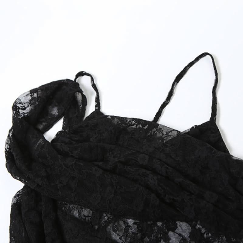 Irregular lace ruched solid cami maxi dress