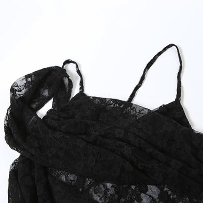 Irregular lace ruched solid cami maxi dress