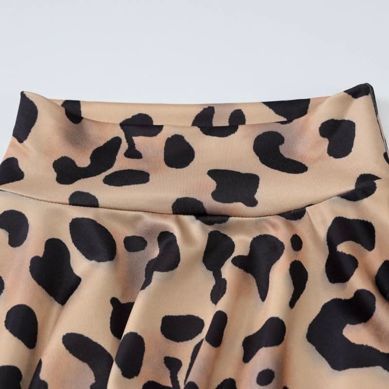 Long flared sleeve leopard print high neck maxi dress