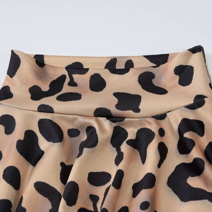 Long flared sleeve leopard print high neck maxi dress