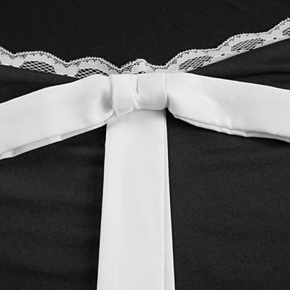 Bowknot long sleeve lace hem v neck mini dress