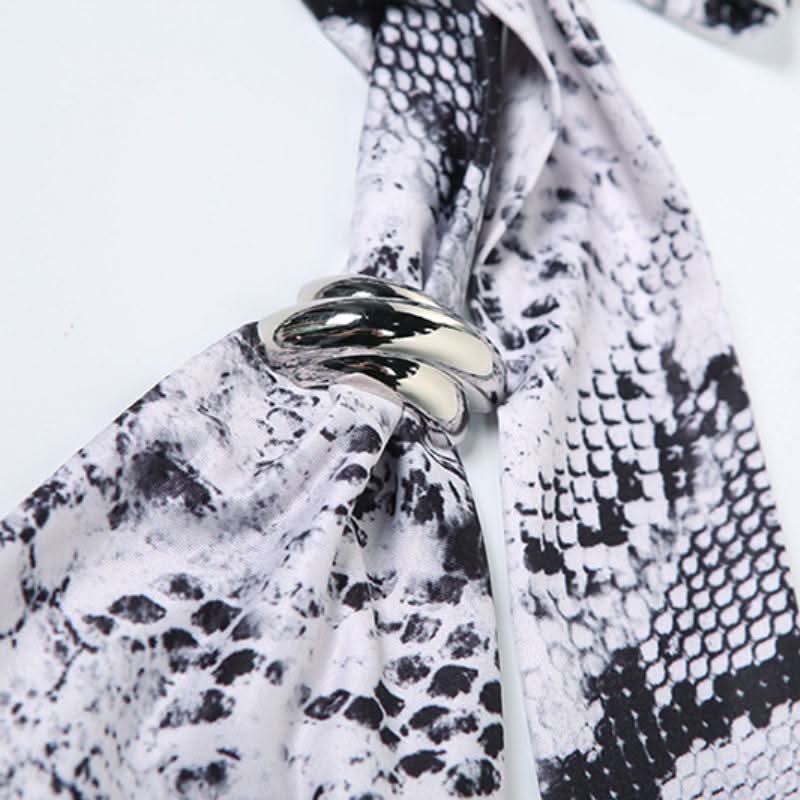 Halter self tie cowl neck print mini skirt set