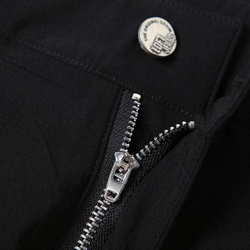 Pocket zip-up button high rise straight leg pant