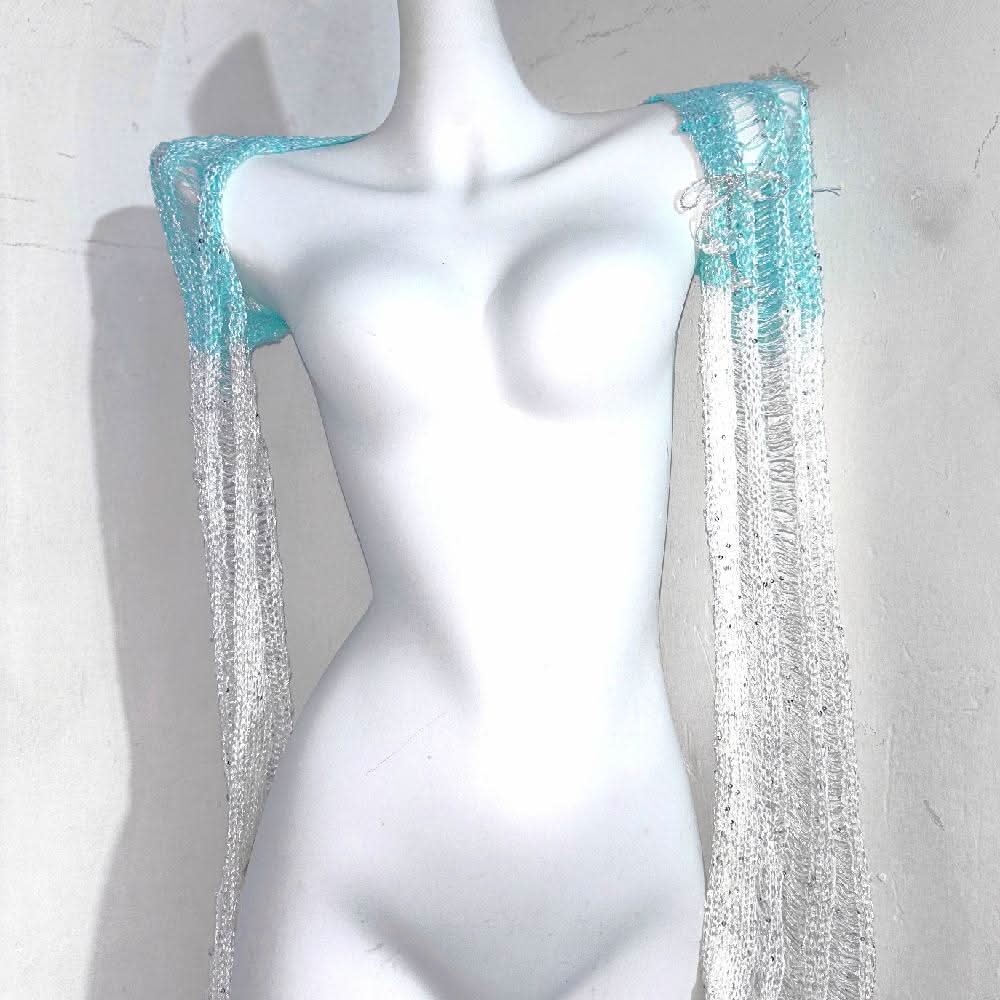 Halter glitter knitted hollow out shrug pant set