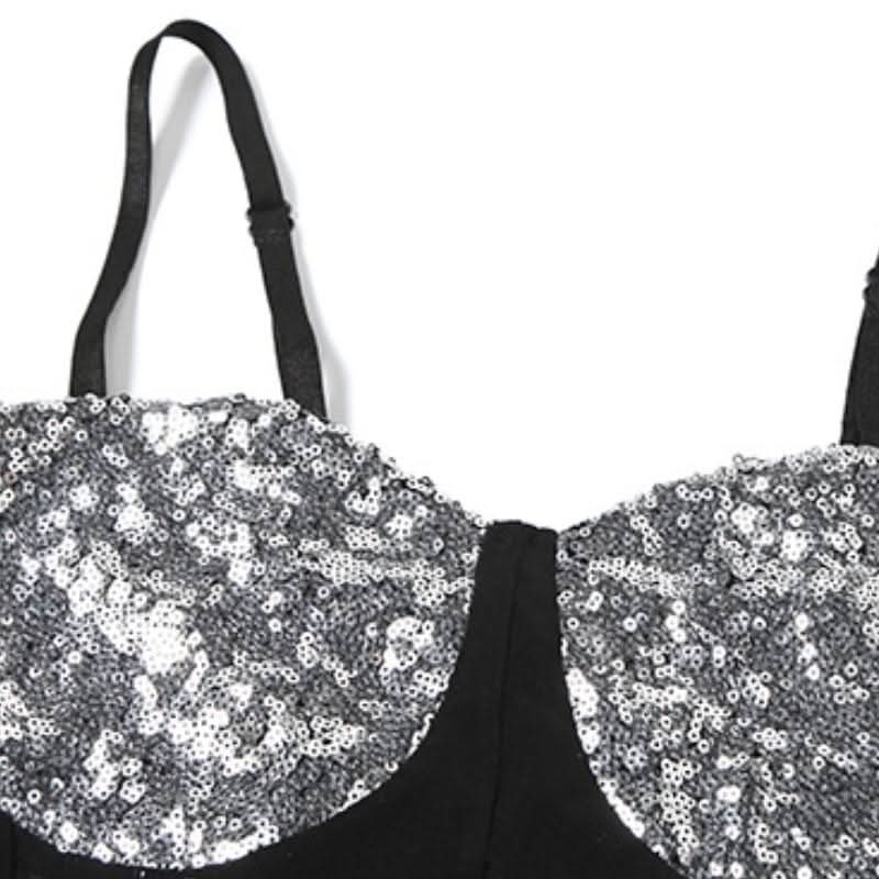 Glitter v neck mesh backless cami top