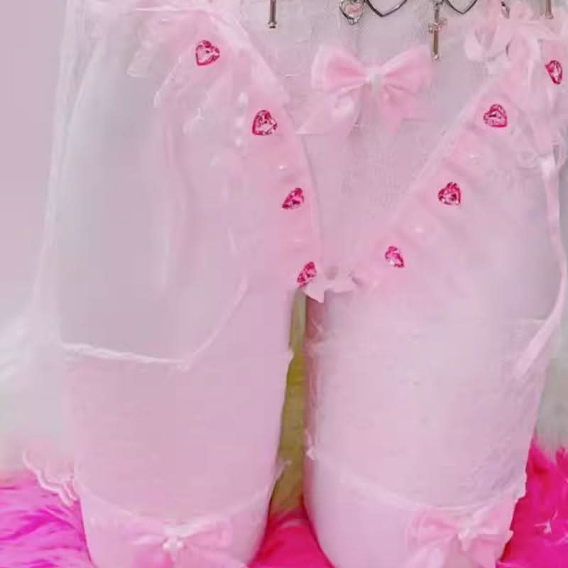 Bowknot lace hem padded v neck self tie mini skirt set