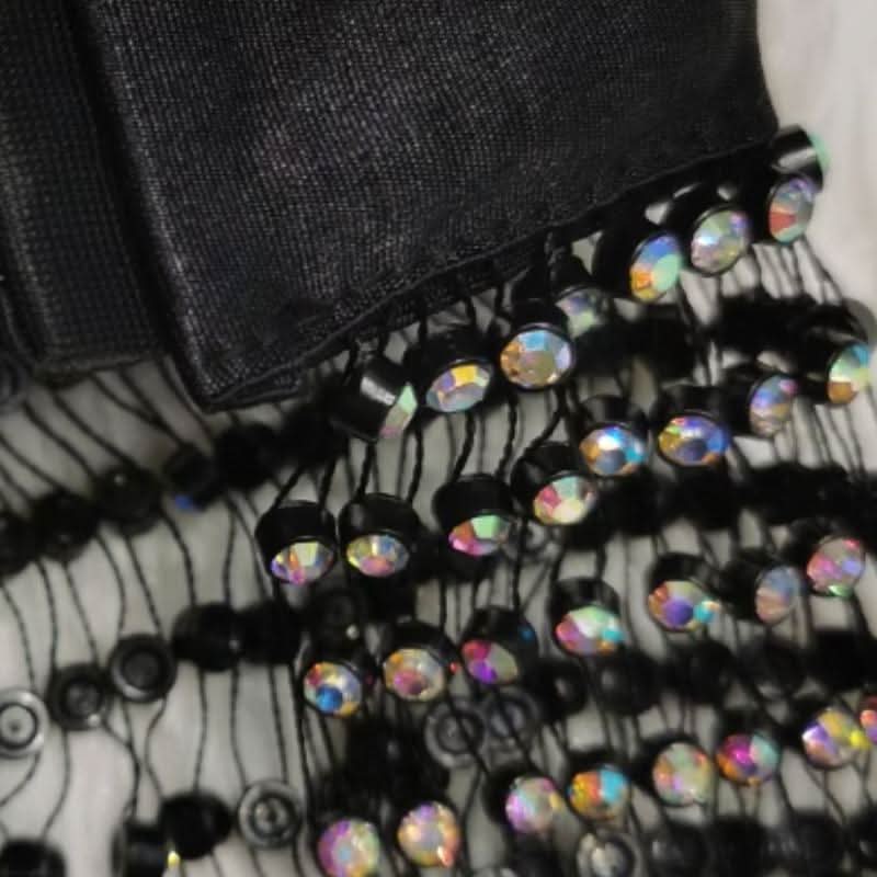 Crewneck hollow out see through beaded button cut out top