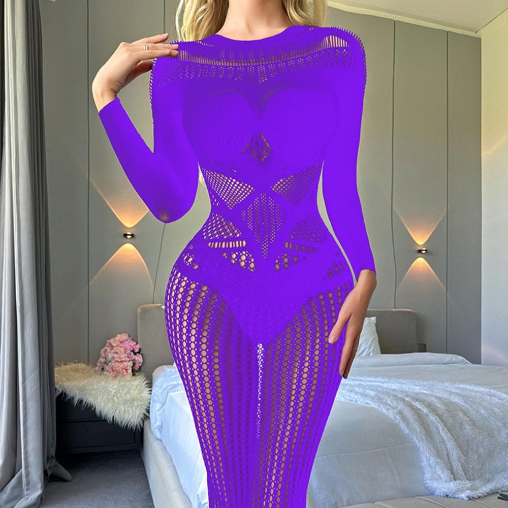 Long sleeve crewneck hollow out cut out maxi dress