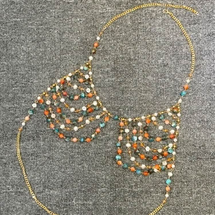 Halter beaded metal chain hollow out crop cut out top