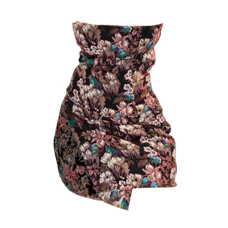 Flower print zip-up button tube mini dress