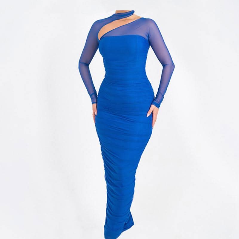 Long sleeve mesh ruched maxi dress