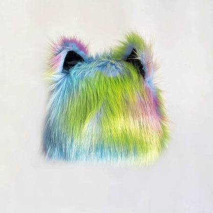 Fluffy contrast Cat ears applique cap
