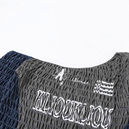 Smocked long sleeve irregular letter pattern ruffle top