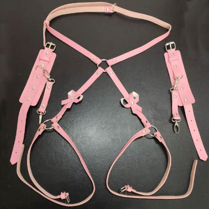 PU leather bowknot decor o ring garter belt