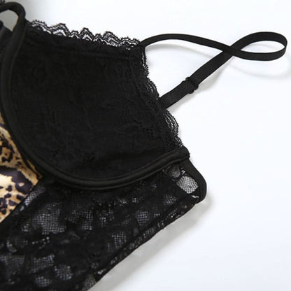 Lace hem leopard print v neck button cami mini dress