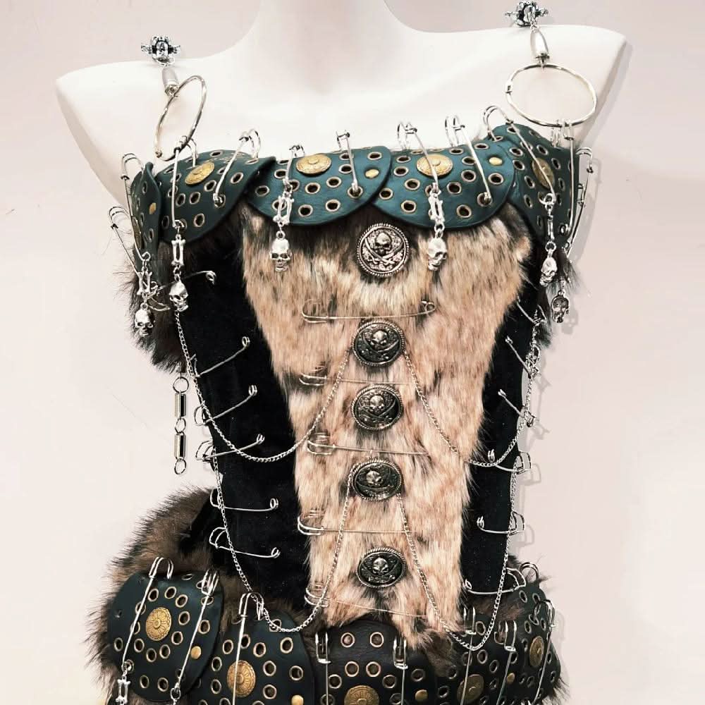 Fluffy metal chain buckle o ring cami mini skirt set